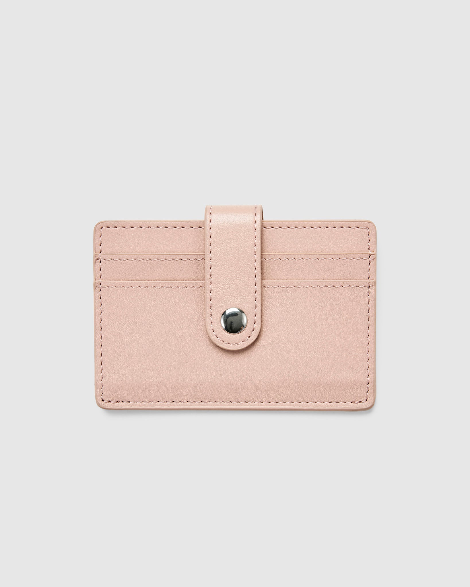 Leather Card Holder with Button in Brush Pink