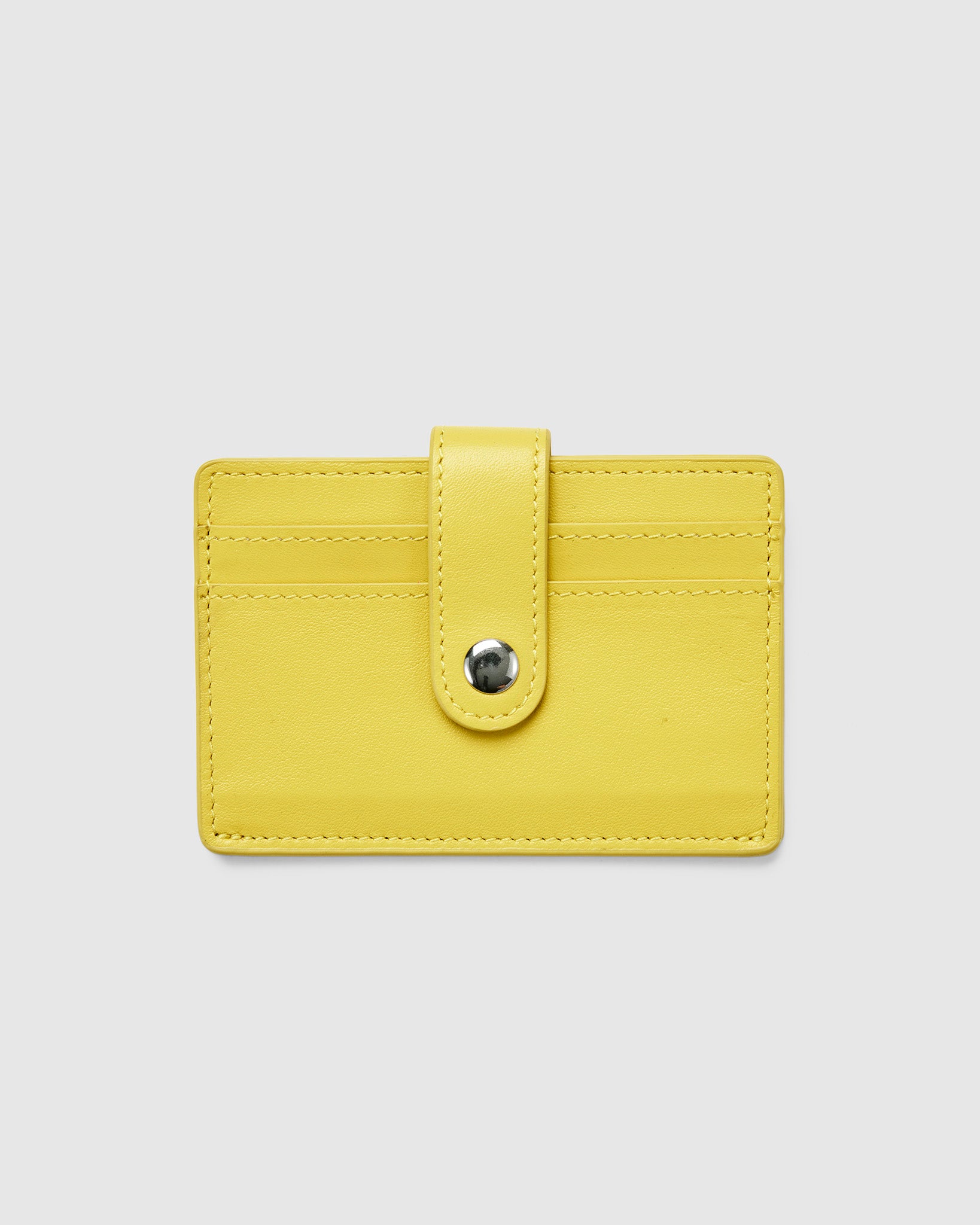 Leather Card Holder with Button in Canary