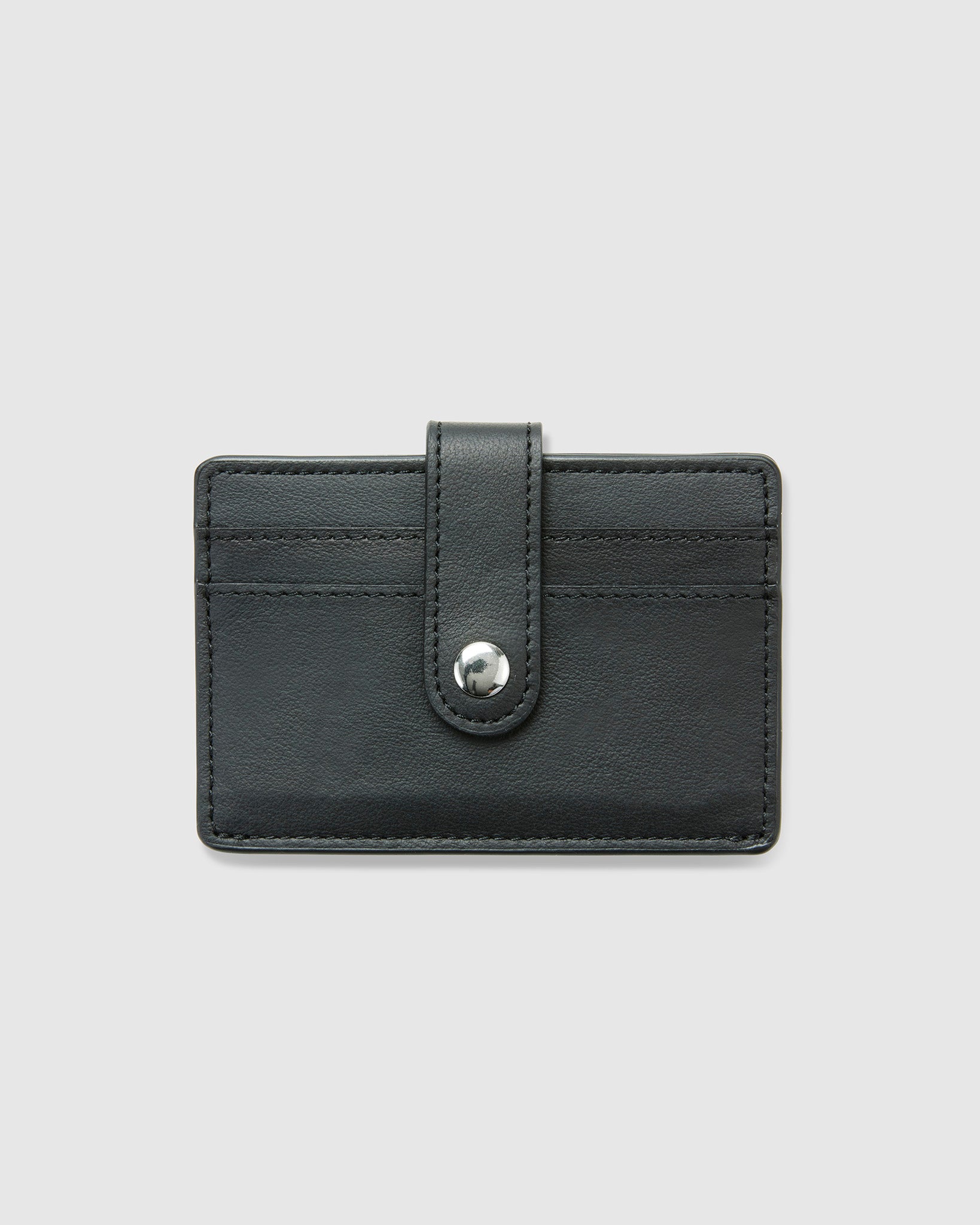 Leather Card Holder with Button in Black