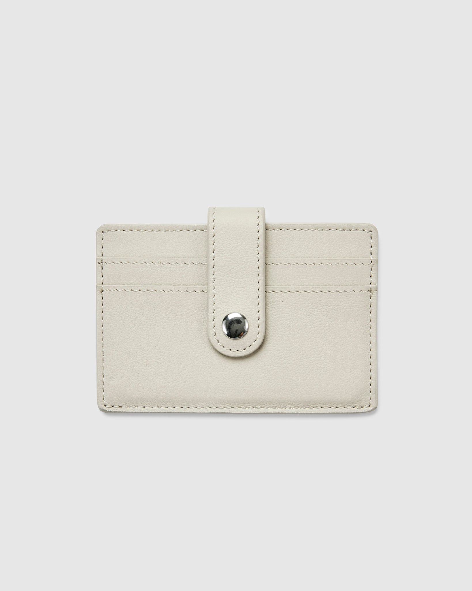 Leather Card Holder with Button in Cinder Grey
