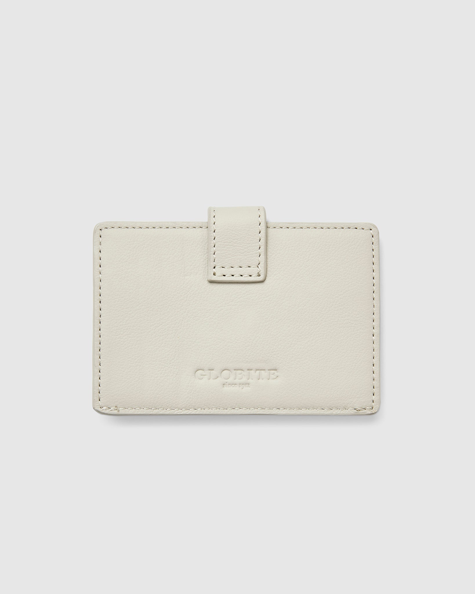 Leather Card Holder with Button in Cinder Grey
