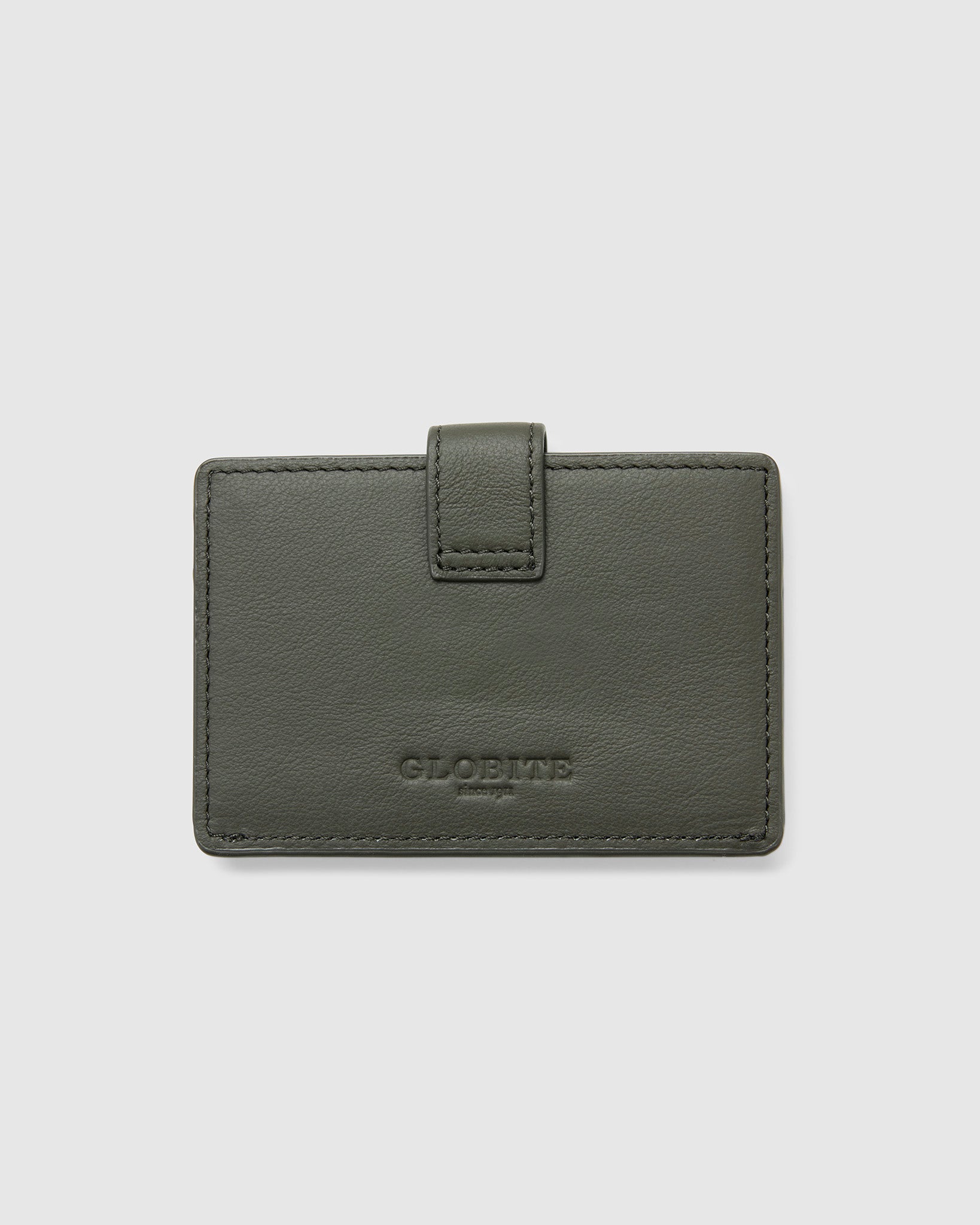 Leather Card Holder with Button in Orage Grey