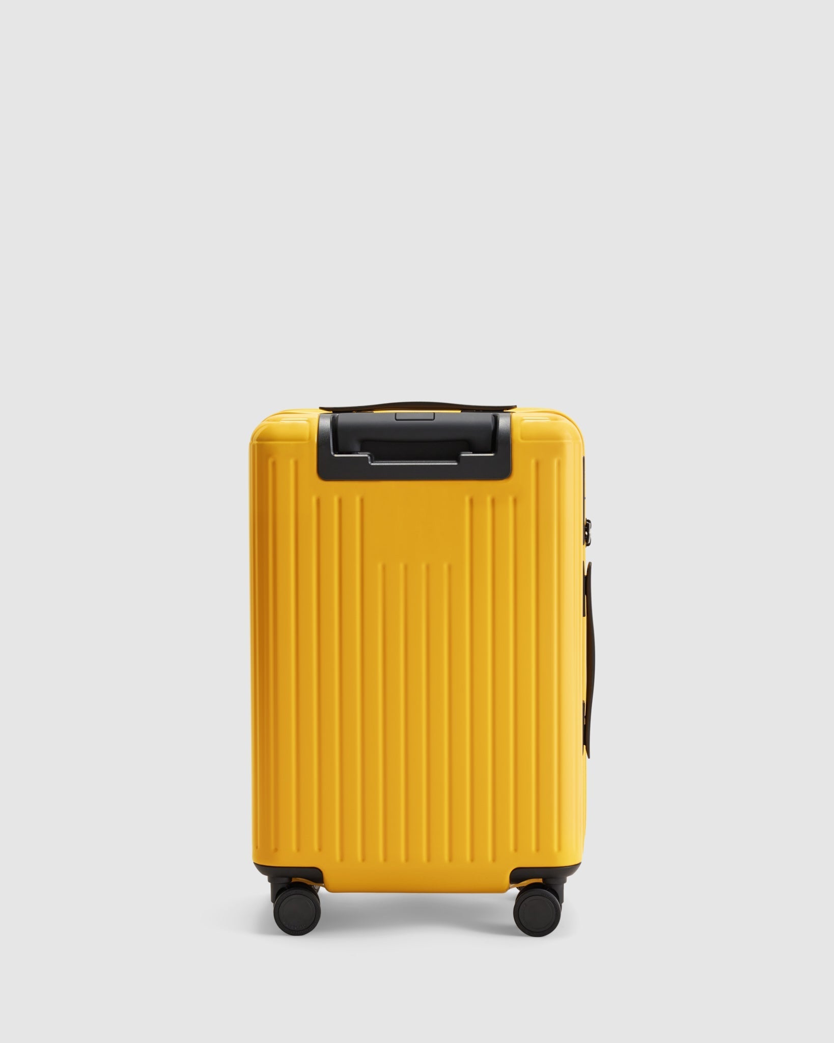 Yellow carry on suitcase - backview with telescopic handle