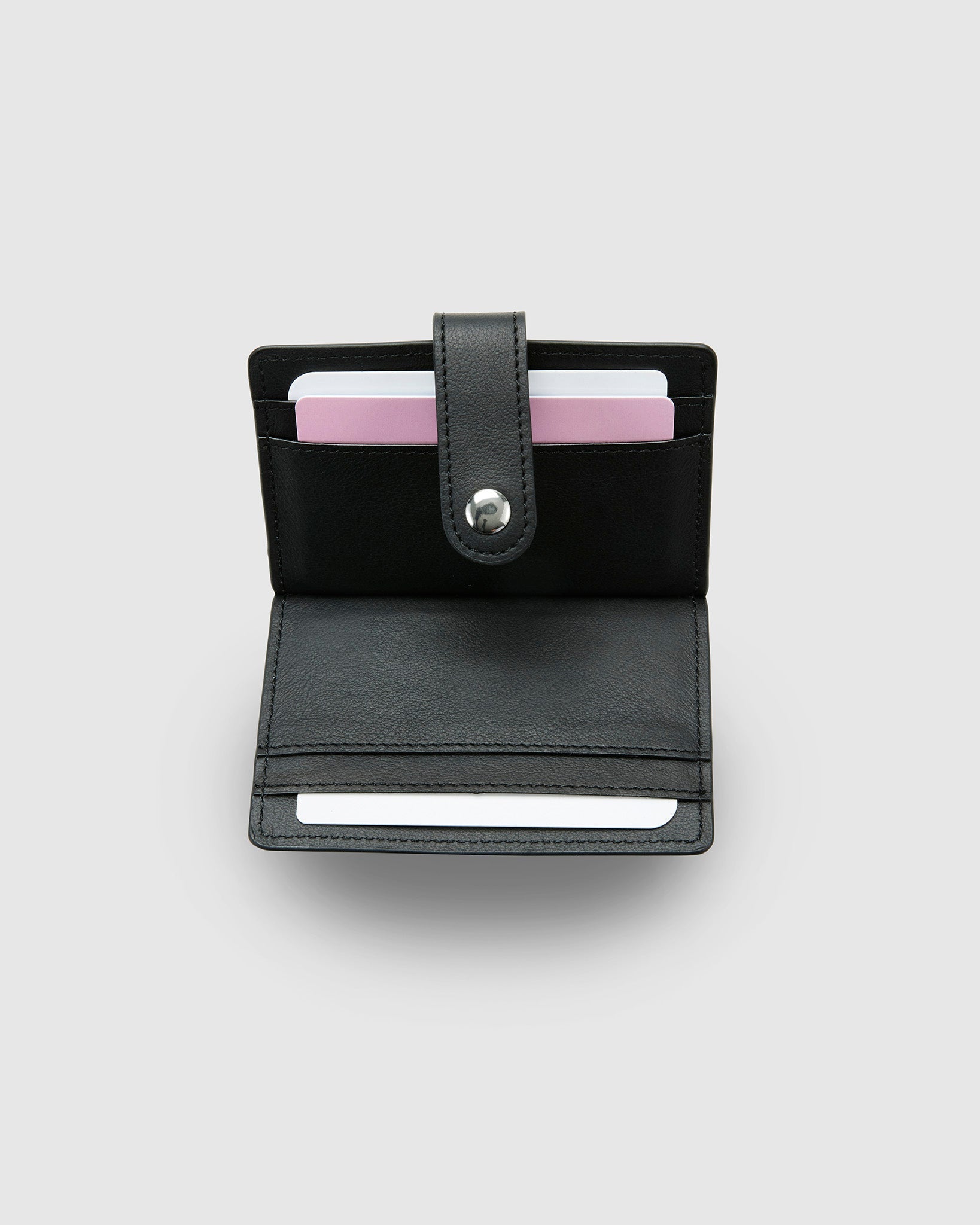 Leather Card Holder with Button - Black - Globite