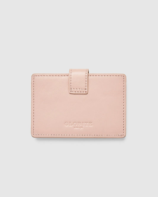 Leather Card Holder with Button - Brush Pink - Globite