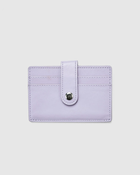 Leather Card Holder with Button - Lilac - Globite