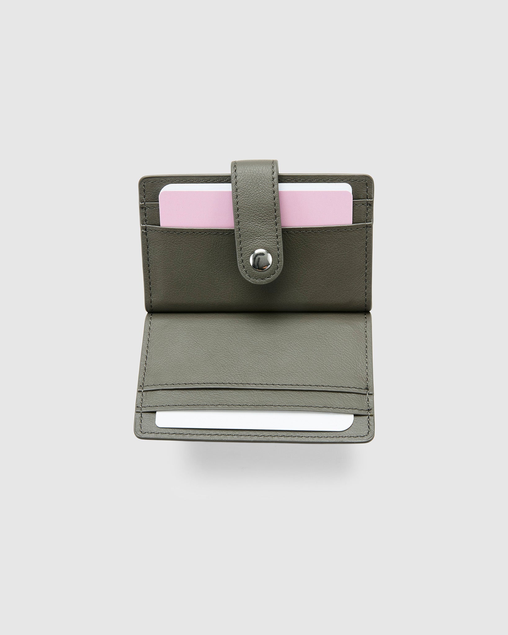 Leather Card Holder with Button - Orage Grey - Globite