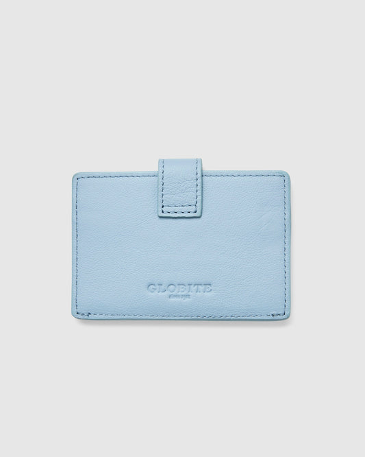 Leather Card Holder with Button - Sky - Globite