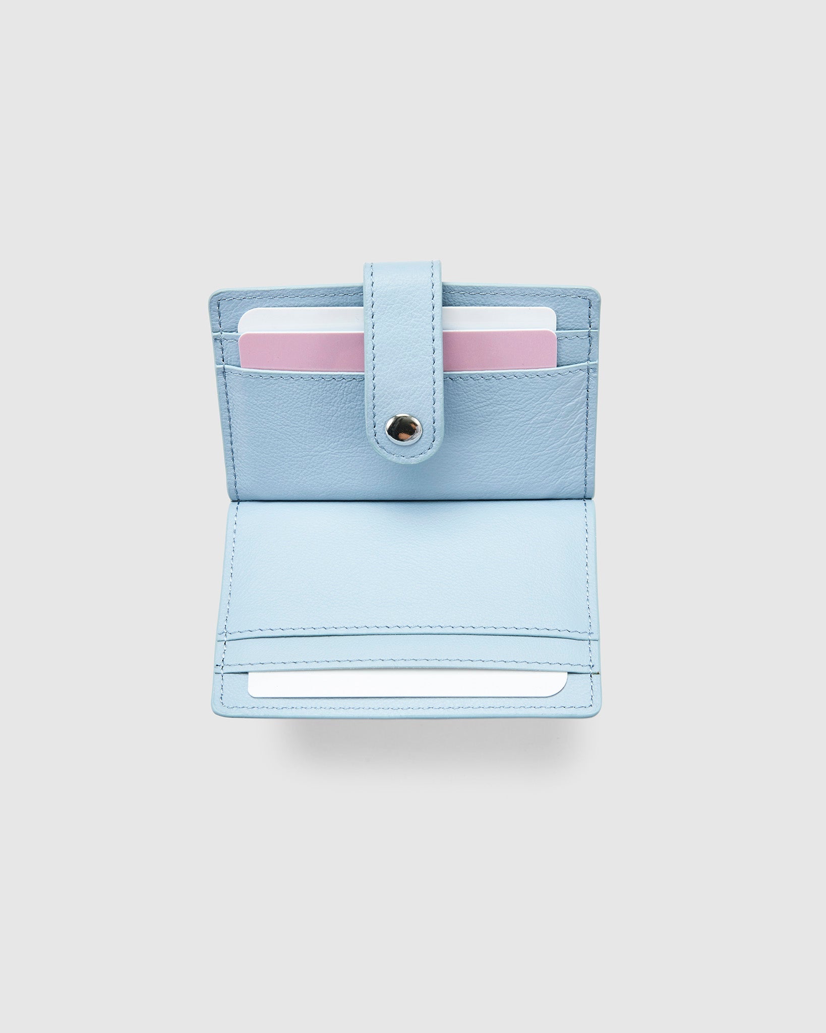 Leather Card Holder with Button - Sky - Globite