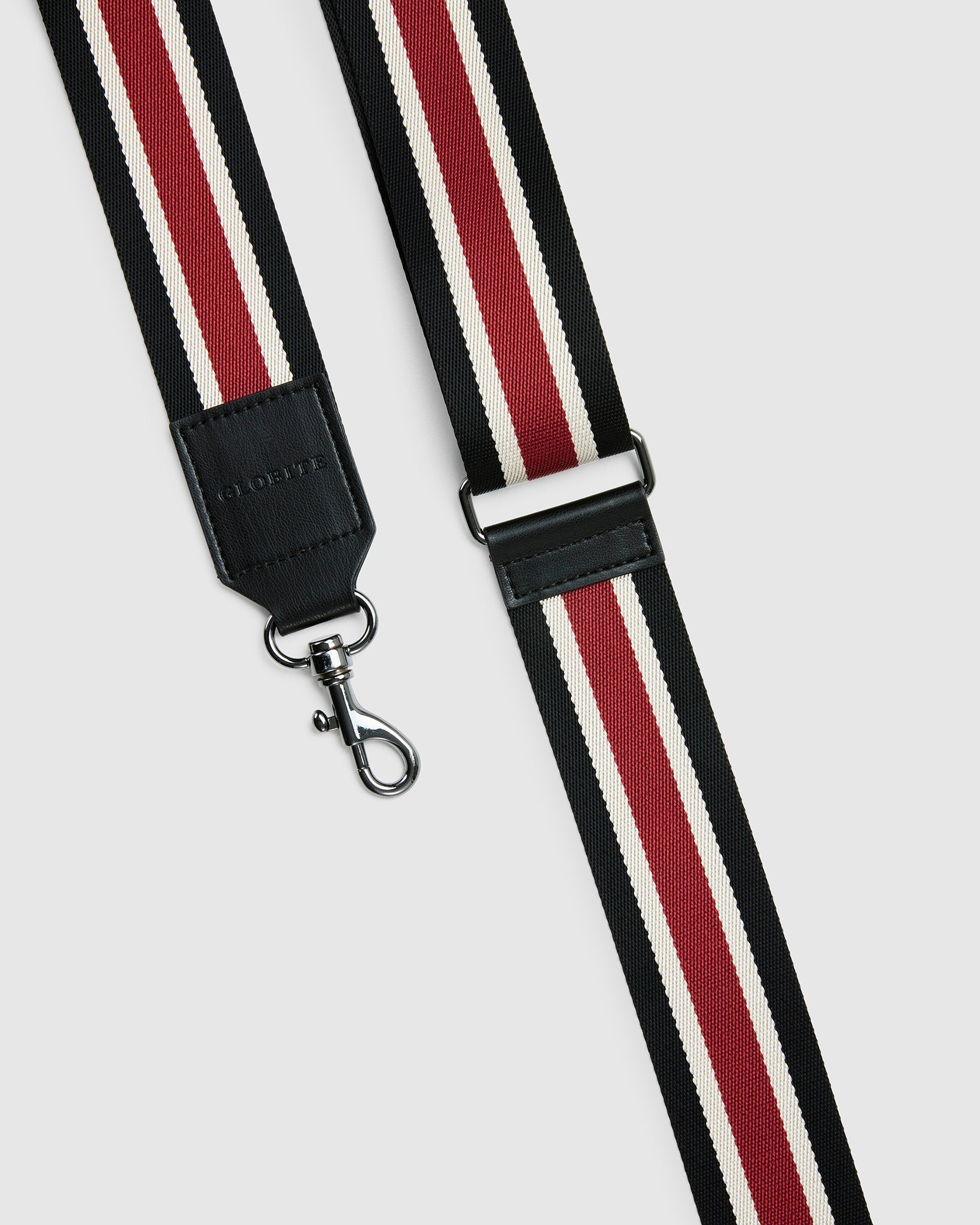 Red and black shoulder bag strap with clasp buckle