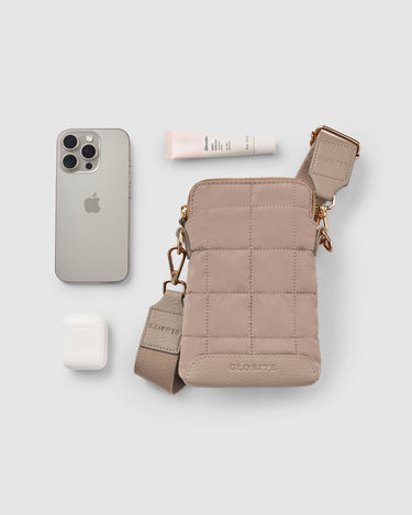 Stella Quilted Crossbody Phone Bag - Taupe - Globite