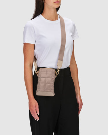Stella Quilted Crossbody Phone Bag - Taupe - Globite